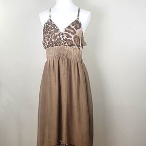 DOTS‎ Maxi Long Summer Date Dress Leopard Animal Print Sz 1X Sheer Chiffon Beach